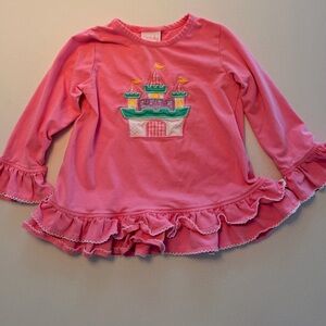 Stitchy Fish Pink Ruffle Long-Sleeve Top with Castle Disney 2T EUC!
